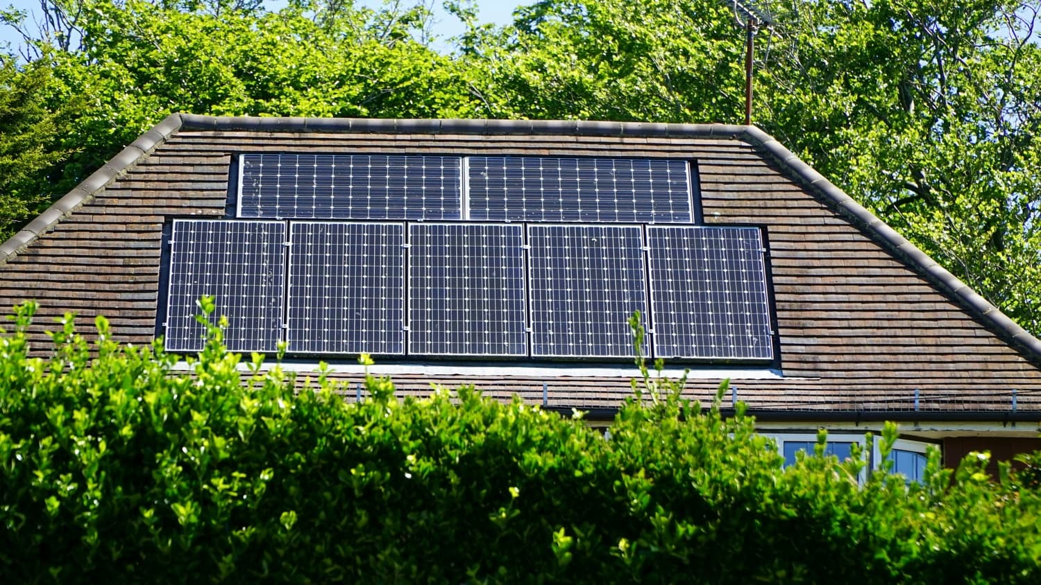 Residential roof with solar panels