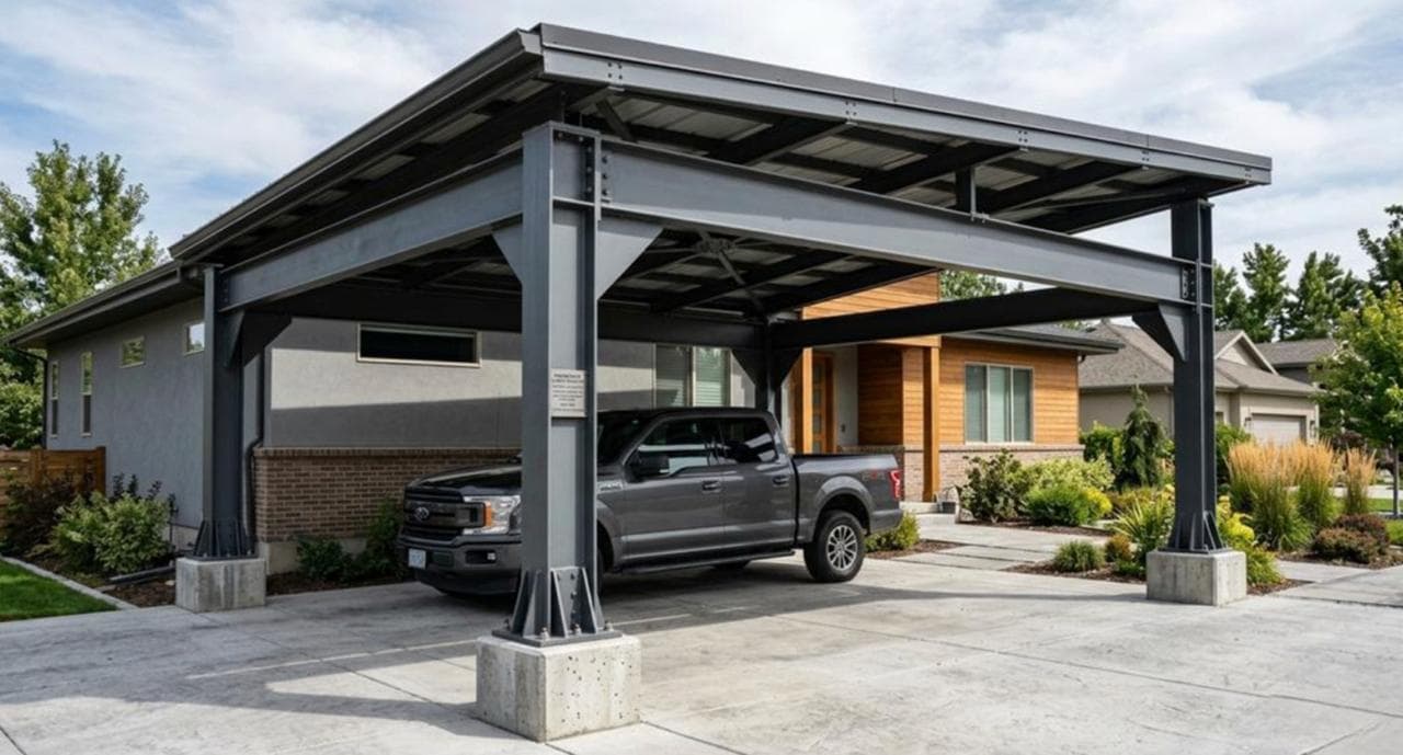 Modern parking structure with canopy—carport-style installation